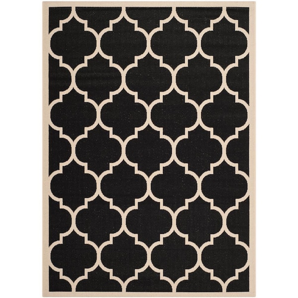 SAFAVIEH Courtyard Black/Beige 7 ft. x 10 ft. Geometric Indoor/Outdoor Patio  Area Rug