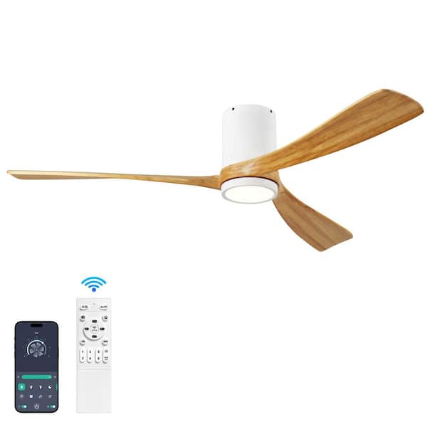 60 in. Indoor/Outdoor White Modern Flush Mount LED Ceiling Fan with 3 Colors Dimmable and Remote APP Control