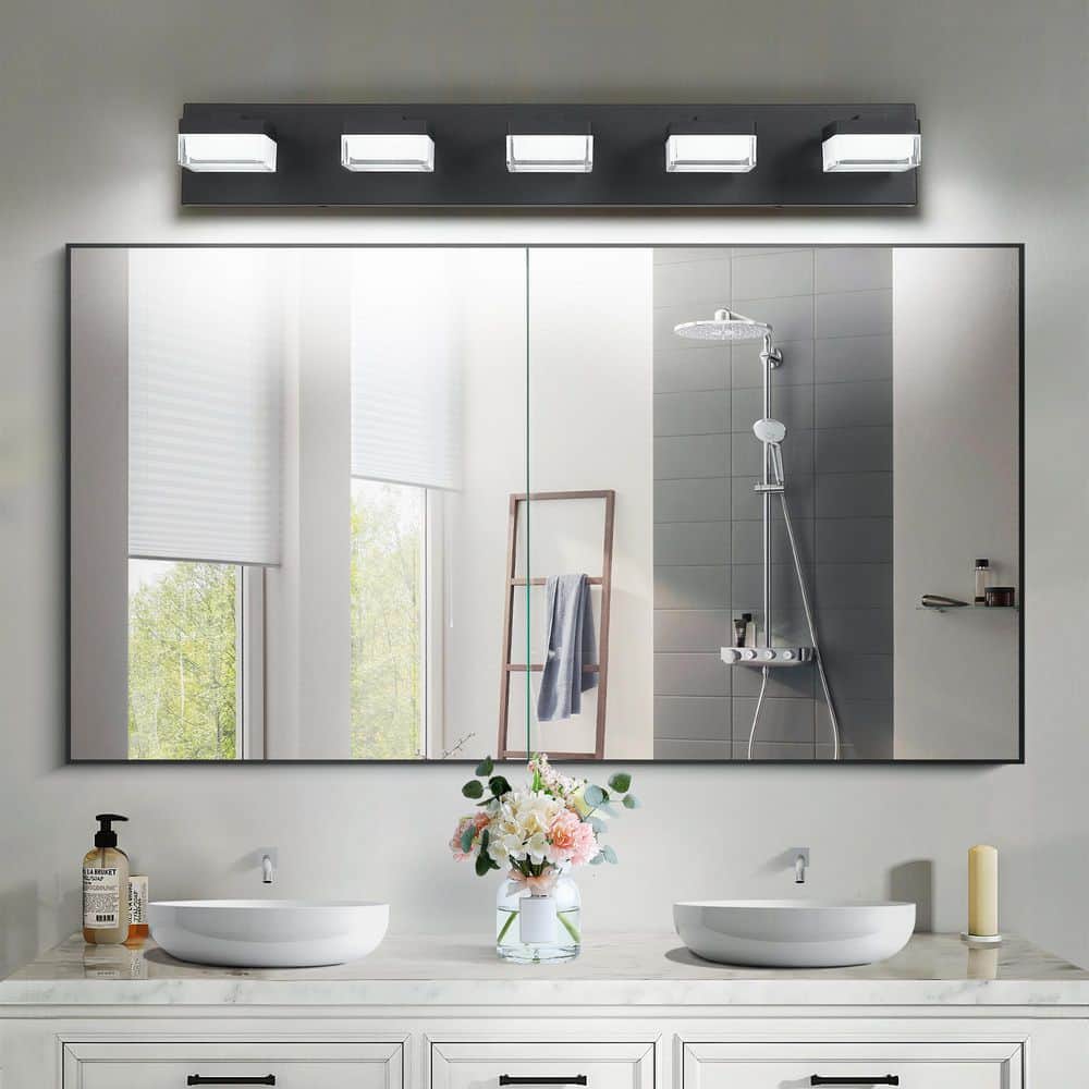 31.5 in. 5-Light Black Modern LED Vanity Light for Bathroom Transparent Acrylic Over Mirror Vanity Light price history on PriceWatchPro