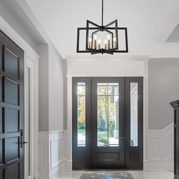 6-Light Black and Gold Pendant Chandelier E12 Hanging Light Fixture for Dining Room with No Bulbs Included