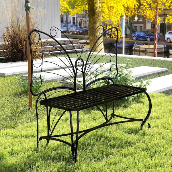 Unbranded 50 Modern Butterfly Cast Metal Outdoor Bench for Garden,  Yard, Park, Entryway OUT-D-494