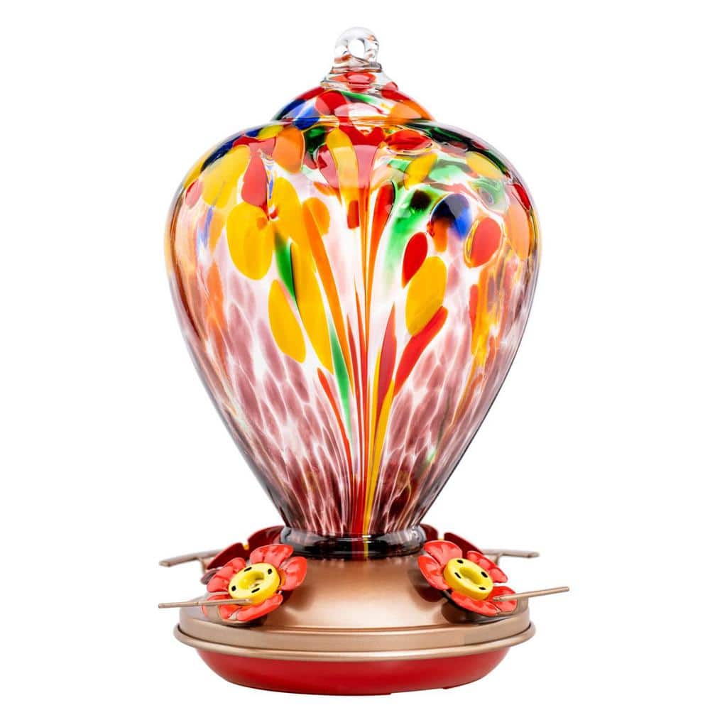 Handmade Purple Tulips Glass Hanging Humming Bird Nectar Feeder-34 oz. with
