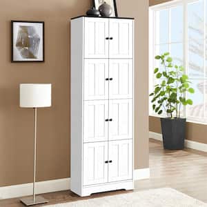 24 in. W x 12.8 in. D x 72.4 in. H White Tall Linen Cabinet with 8 Doors and 4 Shelves in White