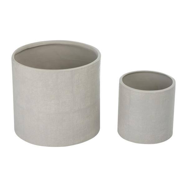 Earthy Embossed Grey Stoneware Planter Set