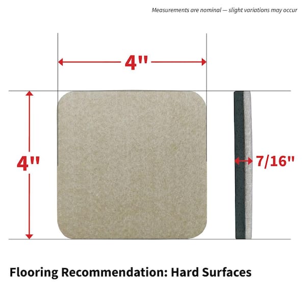 Everbilt 4 in. Beige Reusable Felt Square Furniture Sliders for Hard Floors  (4-Pack) 804424 - The Home Depot