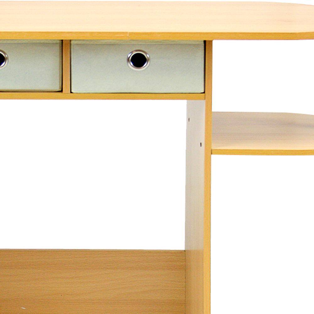 Beech and Ivory Compact Computer Desk with Drawers