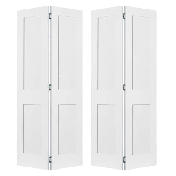 60 in. x 80 in. Shaker 2-Panel Solid Core Primed MDF Wood Interior Bifold Double Door with Hardware
