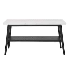 Vida 56 in. White Marble Top Black Wood Rectangle Sofa Console Table