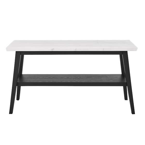 Steve Silver Vida 56 in. White Marble Top Black Wood Rectangle Sofa Console Table