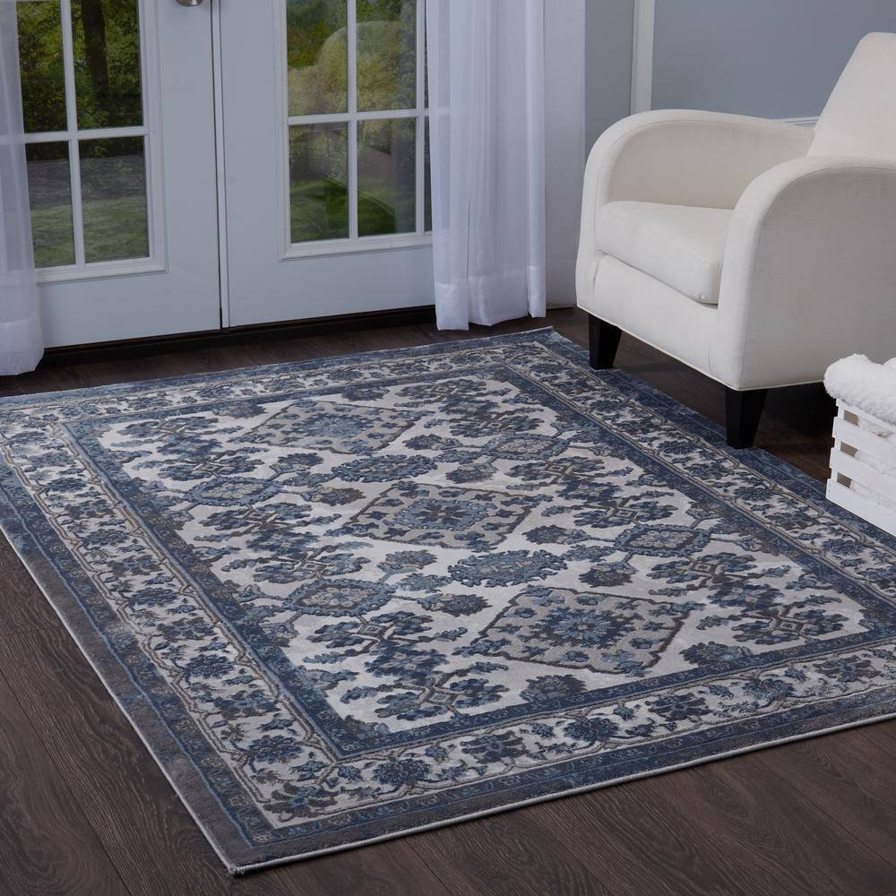 5 Ft X 7 Medallion Area Rug, Gray And Blue Rug