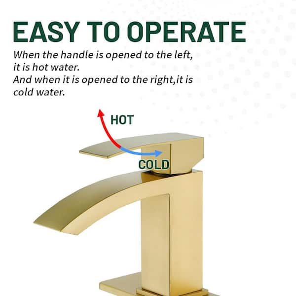 Arc Waterfall Single Handle Single Hole Bathroom Faucet with Drain Kit Included in Gold