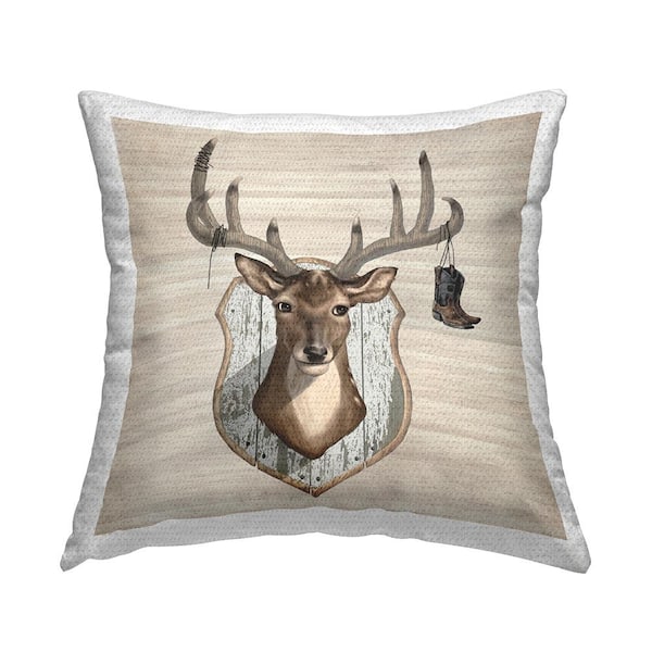 Stupell Industries Deer Mount Cowboy Boots Brown Square Outdoor Throw Pillow