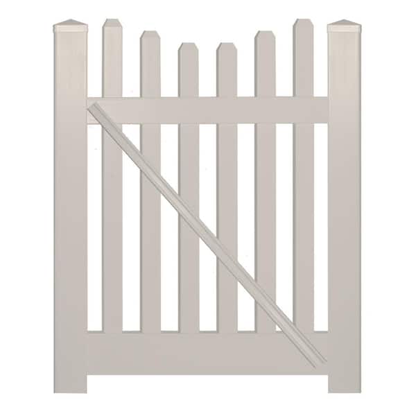 Weatherables Hampshire 5 ft. W x 4 ft. H Tan Vinyl Picket Fence Gate Kit Includes Gate Hardware