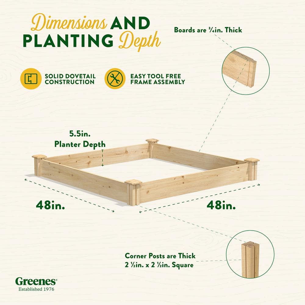 Greenes 48" x 48" Brown Cedar Raised Garden Bed