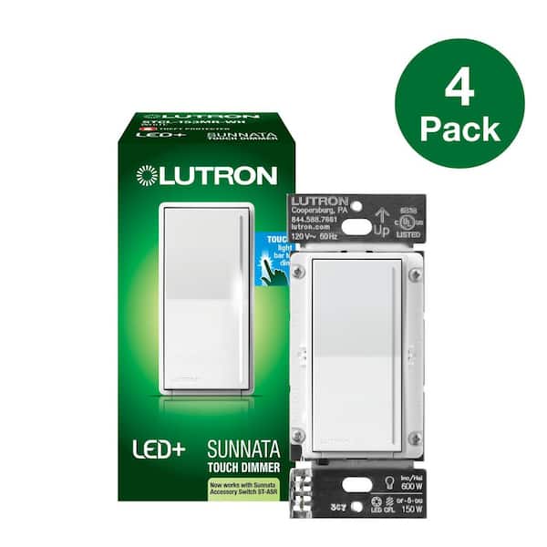 Lutron Sunnata Touch Dimmer Switch, for LED Bulbs, 150-Watt LED/3 Way or Multi Location, White (STCL-4PKMR-WH) (4-Pack)