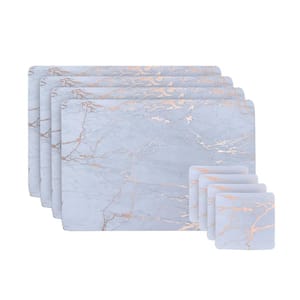Marble Cork 12 in. x 18 in. Gold Rectangular Placemat and Coasters (Set of 8) 4-Coasters and 4-Placemats