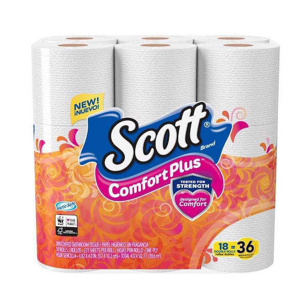 Scott ComfortPlus Toilet Paper, Double Roll Bath Tissue (18-Rolls)
