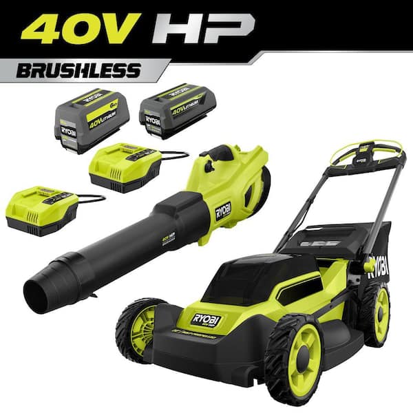 40V HP Brushless 20 in. Cordless Battery Walk Behind Self-Propelled Mower & Blower w/ 6.0 Ah and 4.0 Batteries & Charger