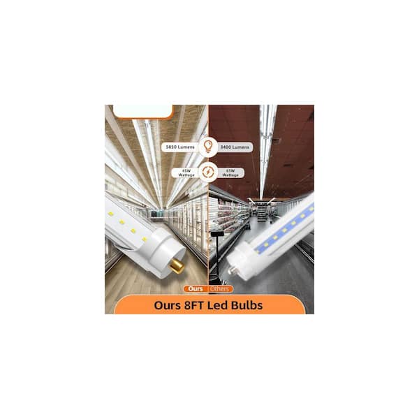 8 ft 45-Watt T8 LED Shop Light, 6000K Daylight, Ballast Bypass