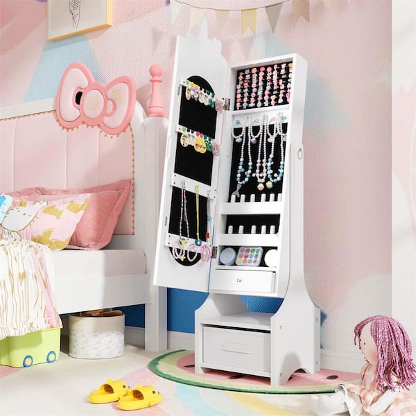 little princess dressing table Costway 12 in. Width Kids Vanity Set Princess Makeup Dressing Table and  Chair Set with Jewelry Armoire Pink HCST04582