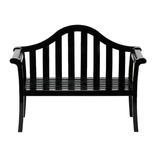 ACHLA DESIGNS 4.4 ft. Black Wooden Indoor/Outdoor Camelback Bench, Home Patio Garden Deck Seating