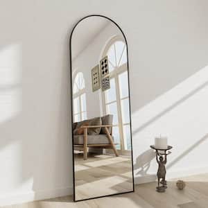 18 in. W x 58 in. H Arched Black Modern Aluminum Alloy Framed Full Length Mirror Wall Mirror
