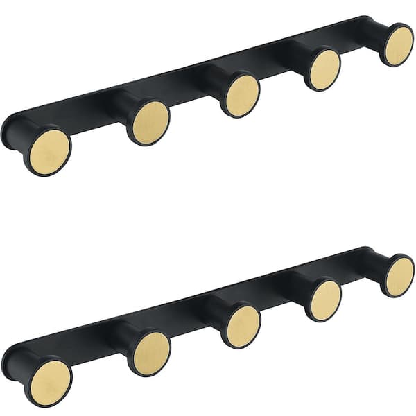 ruiling Knob 5 Post Wall-Mounted Bath Hook Rack in Stainless Steel-2 Pack