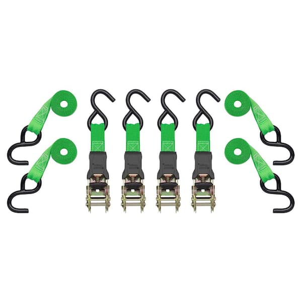 SmartStraps 14 ft. x 1 in. Green Padded Ratchet Tie Down Straps with 500 lb. Safe Work Load - 4 pack