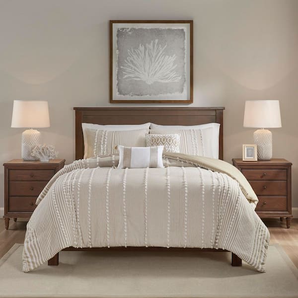 Anslee 3-Piece Taupe Cotton King Yarn Dyed Duvet Cover Set