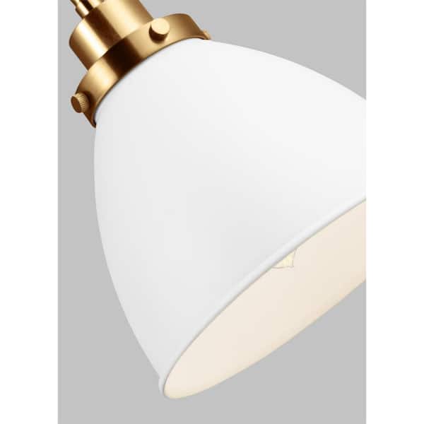 Generation Lighting - Wellfleet 7.25 in. W 1-Light Matte White/Burnished Brass Double Arm Dome Task Wall Sconce with Steel Shade