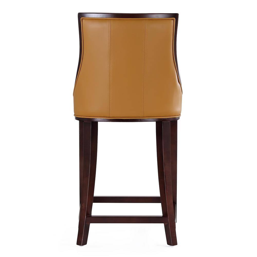 Elegant Camel Faux Leather & Dark Walnut Beech Wood Counter Stool