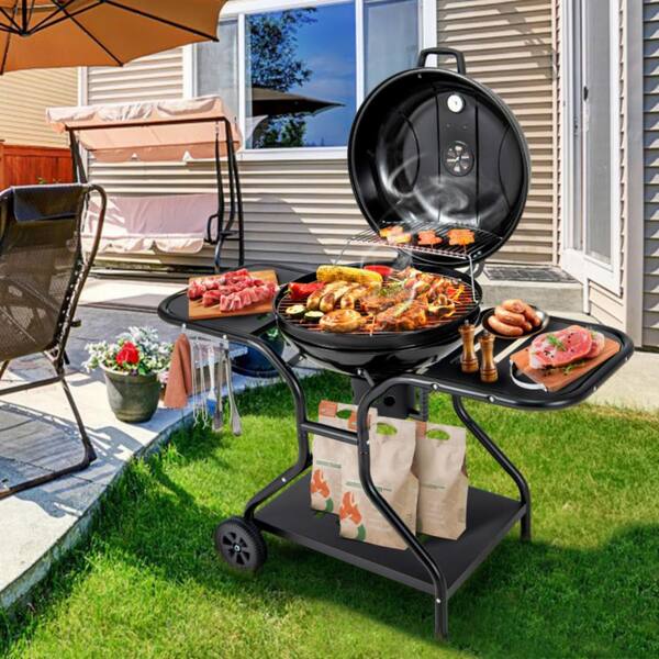 Clihome 22 in. Portable 2 Layer Racks Charcoal Grill Barbecue Grill in Black  with Wheels, Ash Catcher for Outdoor Camping CL-NP11114BK - The Home Depot