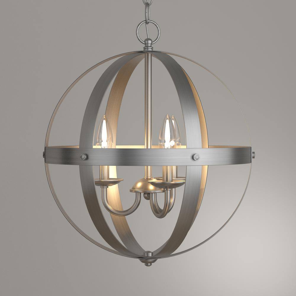 Elegant Stella Mira 15" Brushed Nickel Globe Chandelier with Industrial Charm