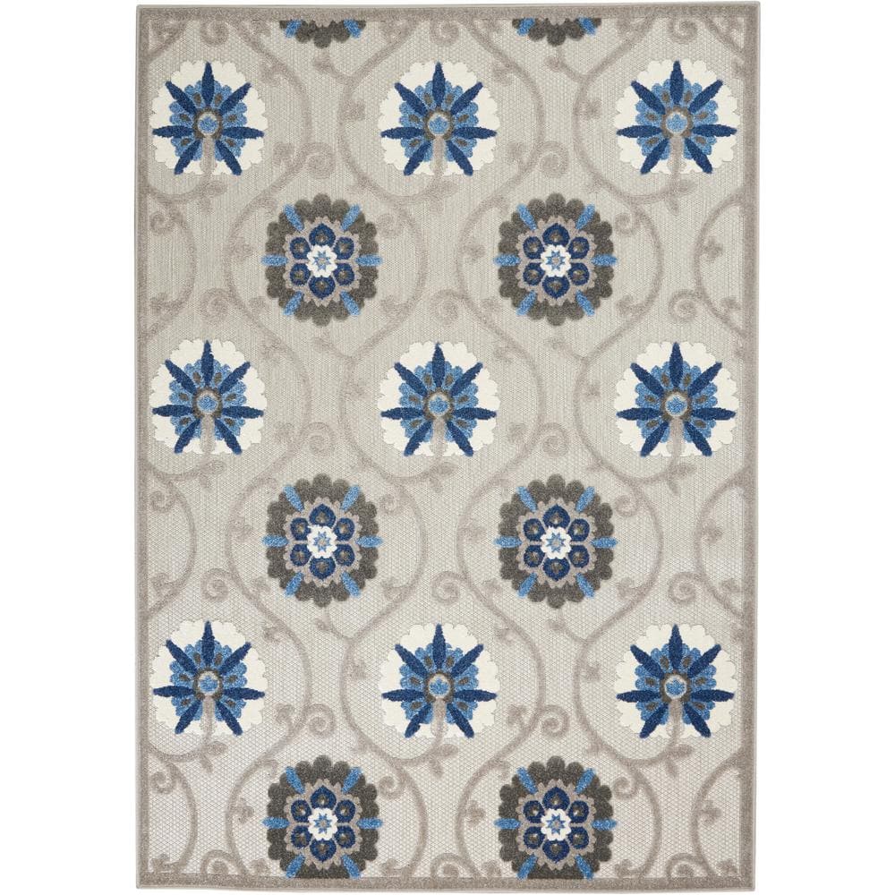 Aloha Floral Blue/Grey 3'6" x 5'6" Synthetic Area Rug