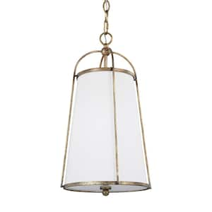 Stonington Small 1-Light Antique Gild Chandelier with White Linen Shade