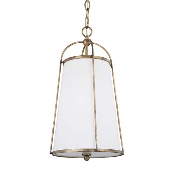 Generation Lighting Stonington Small 1-Light Antique Gild Chandelier with White Linen Shade