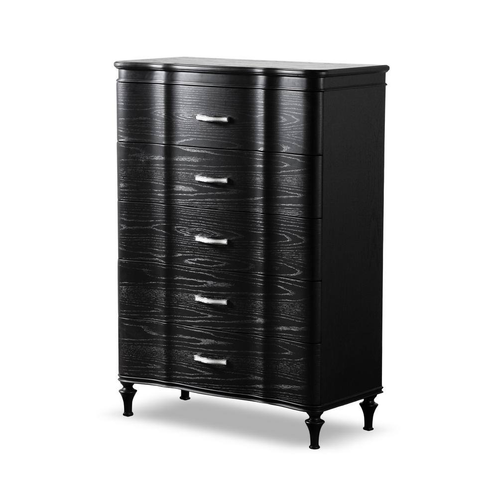 Seabliss Black Solid Wood 5-Drawer Chest with Felt Lined Drawer