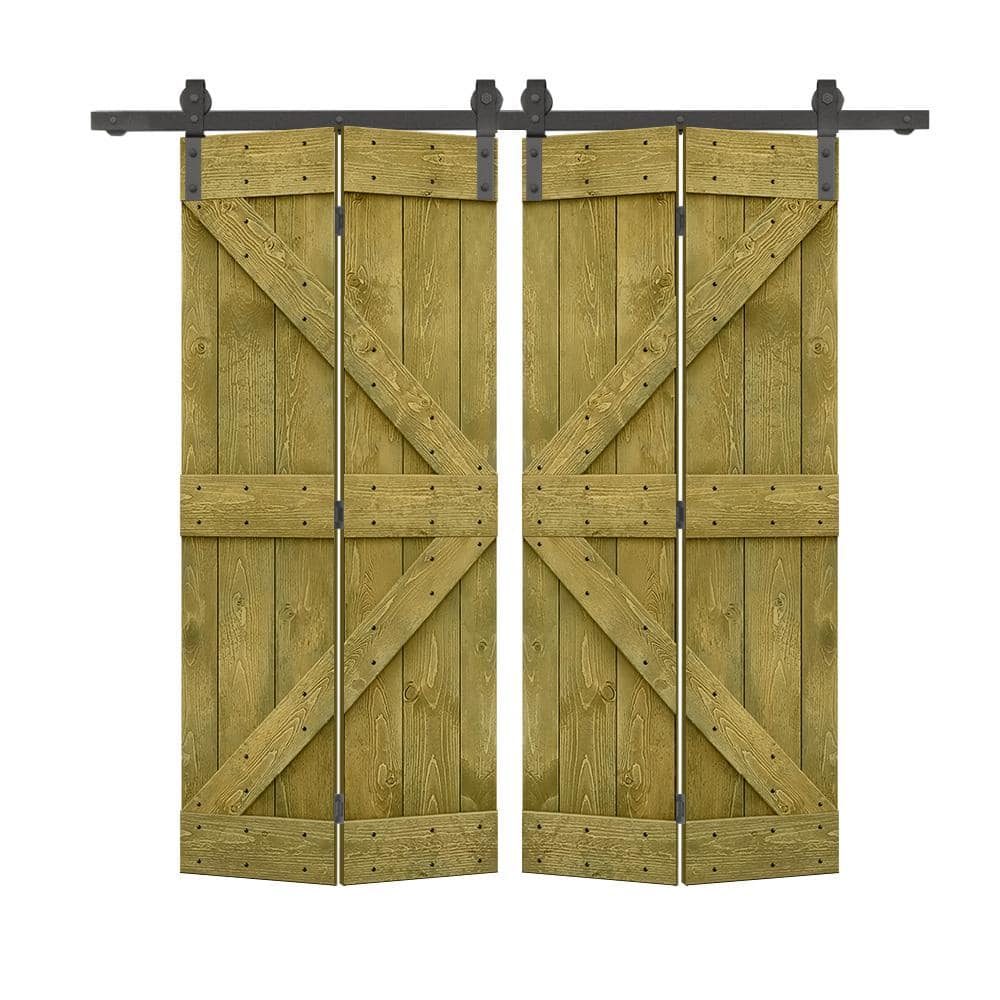 56 in. x 84 in. K Series Jungle Green Stained DIY Wood Double Bi-Fold Barn Doors with Sliding Hardware Kit price history on PriceWatchPro