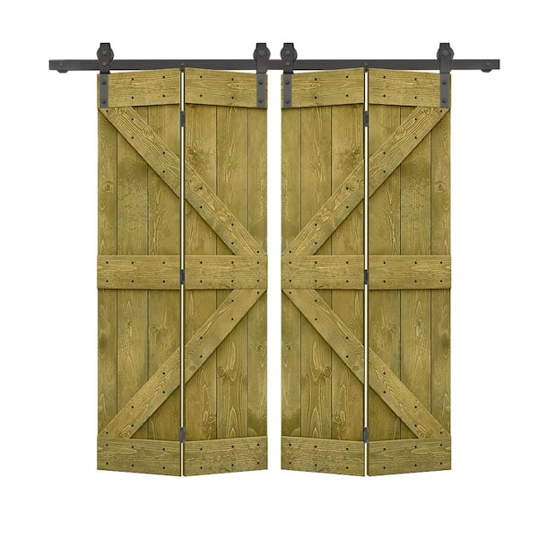 CALHOME 60 in. x 84 in. K Series Jungle Green Stained DIY Wood Double Bi-Fold Barn Doors with Sliding Hardware Kit