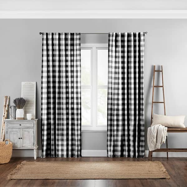 Elrene Farmhouse Living Black Buffalo Check Cotton 52 in. W x 84 in. L Room Darkening Single Panel Rod Pocket/Back Tab Curtain