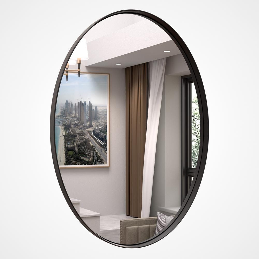PRIMEPLUS 24 in. W x 36 in. H Large Oval Mirrors Metal Framed Wall