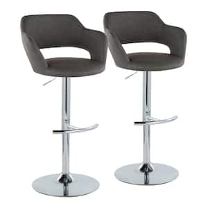 Margarite 32.75 in. Grey Faux Leather and Chrome Metal Adjustable Barstool (Set of 2)