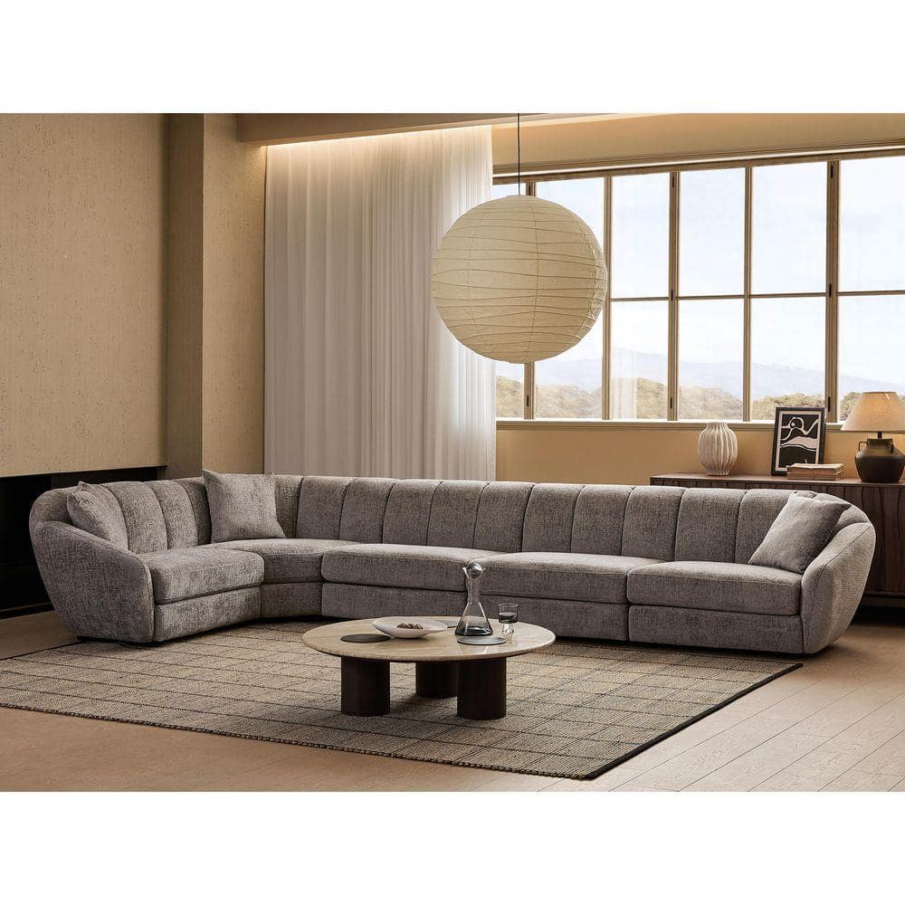 Modern 163 in. Wide Slope Arm Chenille Fabric L-Shaped Sectional Sofa Scallop Sofa 5 Seats in. Dark Gray