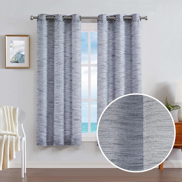 Nautica Julius Navy Blue Microfiber Light Filtering Textured Grommet Window Curtain 38 in. W x 63 in. L (2-Panels)