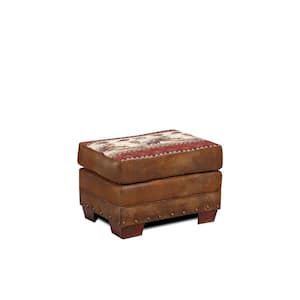 Deer Valley Rustic Brown Tapestry Ottoman with Nail Head Accents