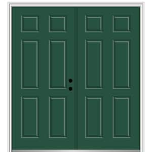 72 in. x 80 in. Classic Left-Hand Inswing 6-Panel Painted Fiberglass Smooth Prehung Front Door with Brickmould