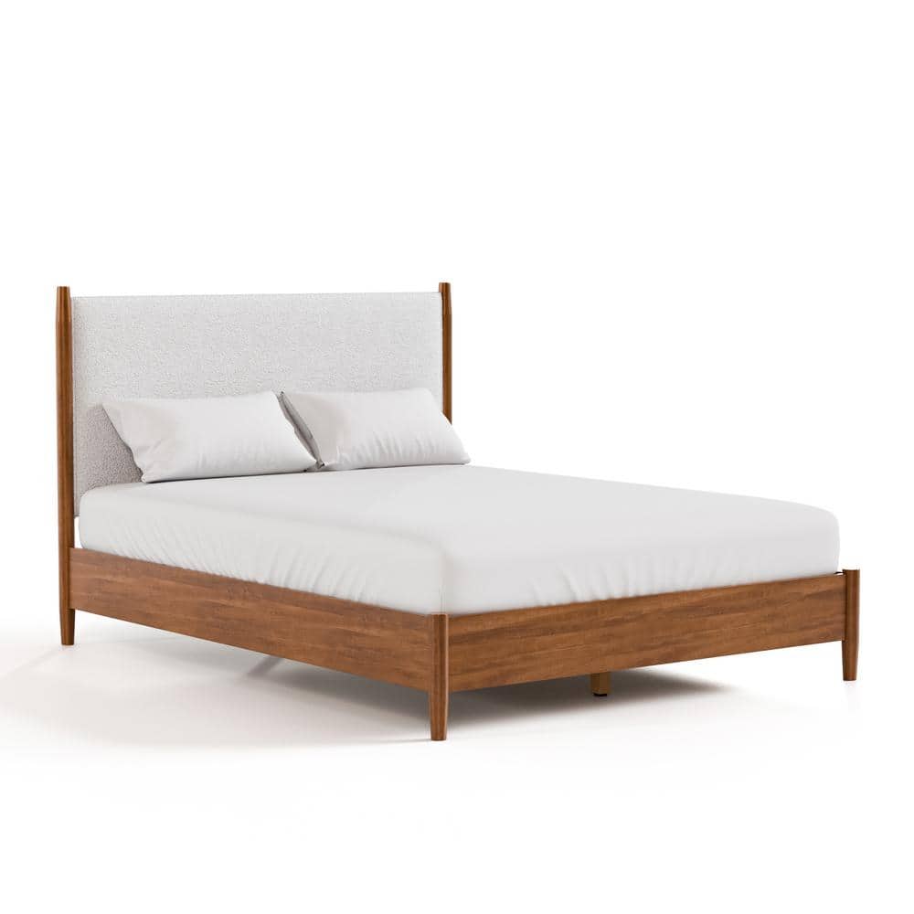Riverstone Queen Walnut and Boucle Bedroom Set with Brass Handles