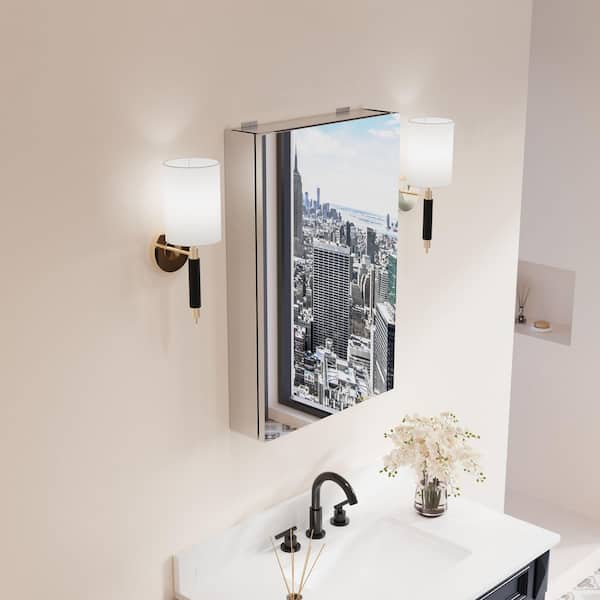 20 in. W x 30 in. H Rectangular Aluminum Recessed/Surface Mount Medicine Cabinet with Mirror and Glass Shelves