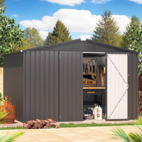 Zeus & Ruta 10 ft. W x 8 ft. D Metal Storage Shed with 2 Doors for