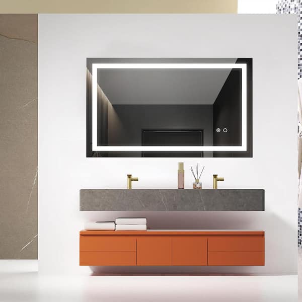 Andrea 40 in. W x 24 in. H Large Rectangular Frameless Anti-Fog Dimmable Wall Mount LED Light Bathroom Vanity Mirror in White